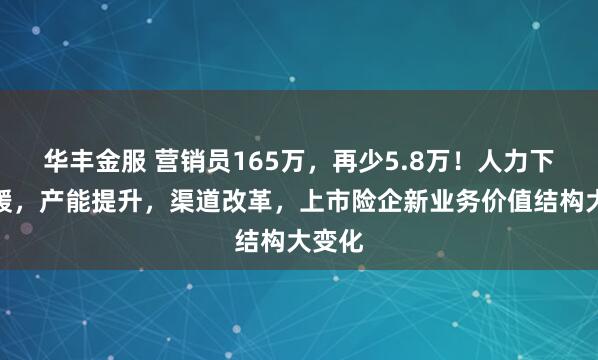 华丰金服 营销员165万，再少5.8万！人力下降趋缓，产能提升，渠道改革，上市险企新业务价值结构大变化