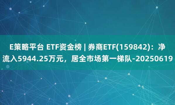 E策略平台 ETF资金榜 | 券商ETF(159842)：净流入5944.25万元，居全市场第一梯队-20250619