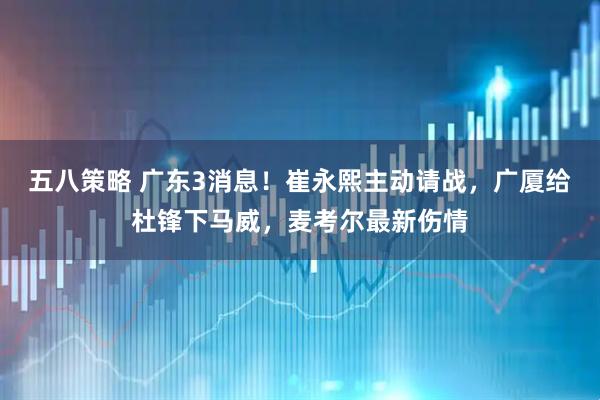 五八策略 广东3消息！崔永熙主动请战，广厦给杜锋下马威，麦考尔最新伤情